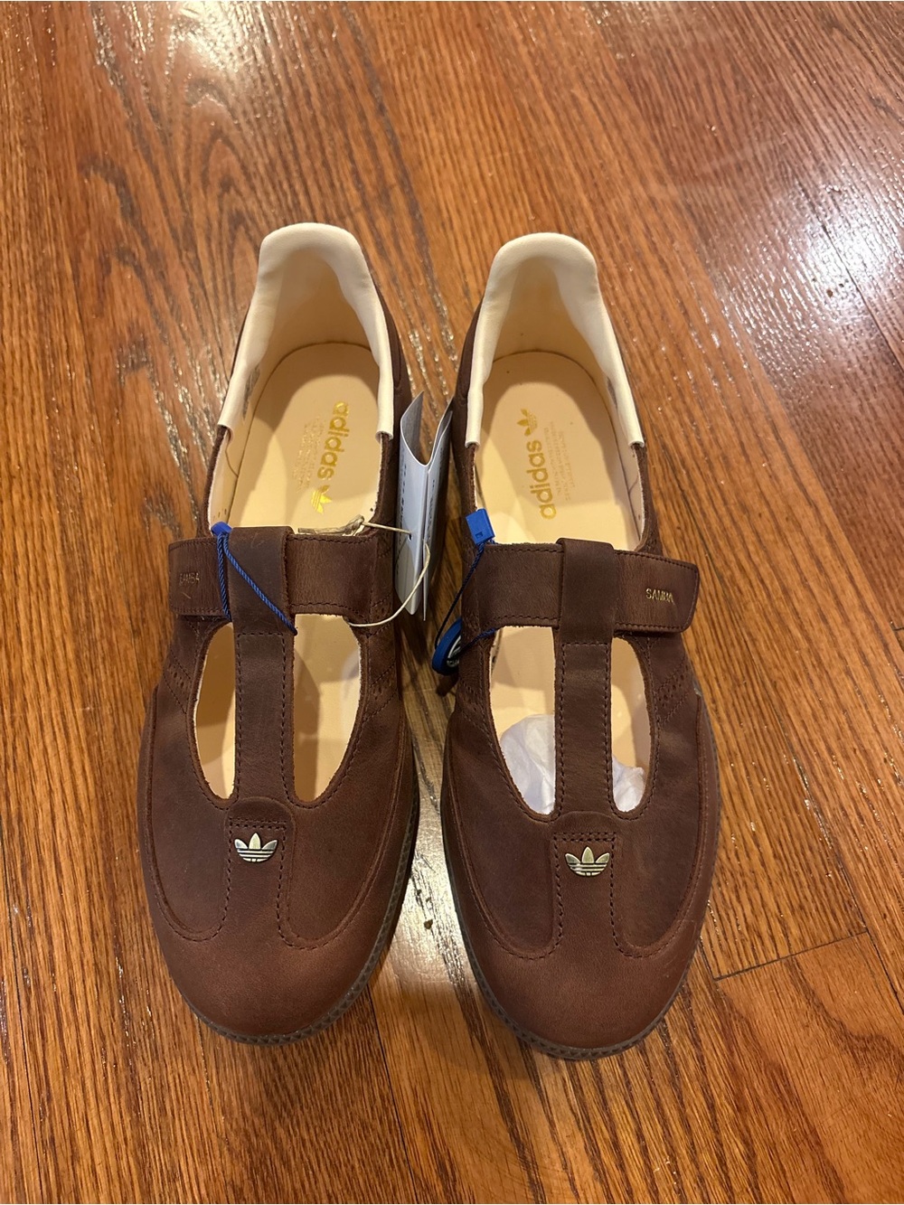 adidas Samba Brown Leather T-Strap Mary Jane Shoes